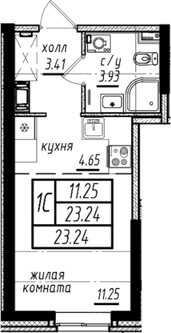 Квартира студия 23.24 м², 1/25 эт., ЖК «Северная Долина»